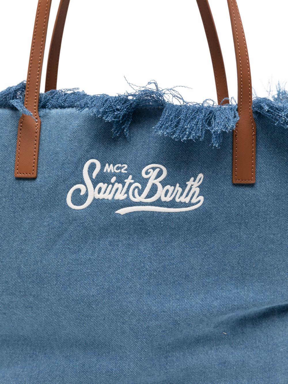 MC2 SAINT BARTH Borsa a spalla in cotone blu con logo ricamato