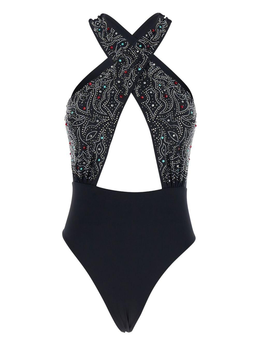 VENUJA Costume intero Texano nero con decorazioni e strass