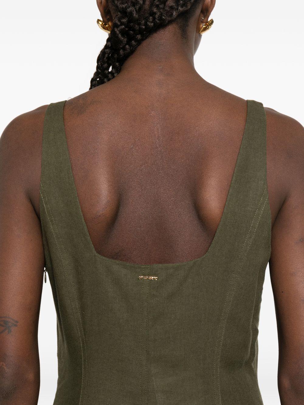 TWINSET Abito midi in lino verde svasato