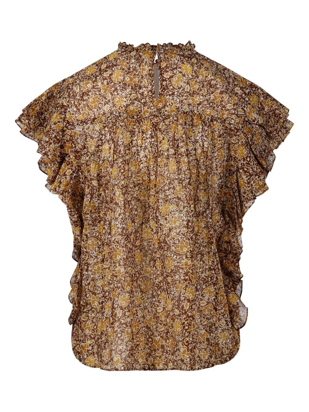 MARANT ETOILE Top in cotone marrone con stampa floreale