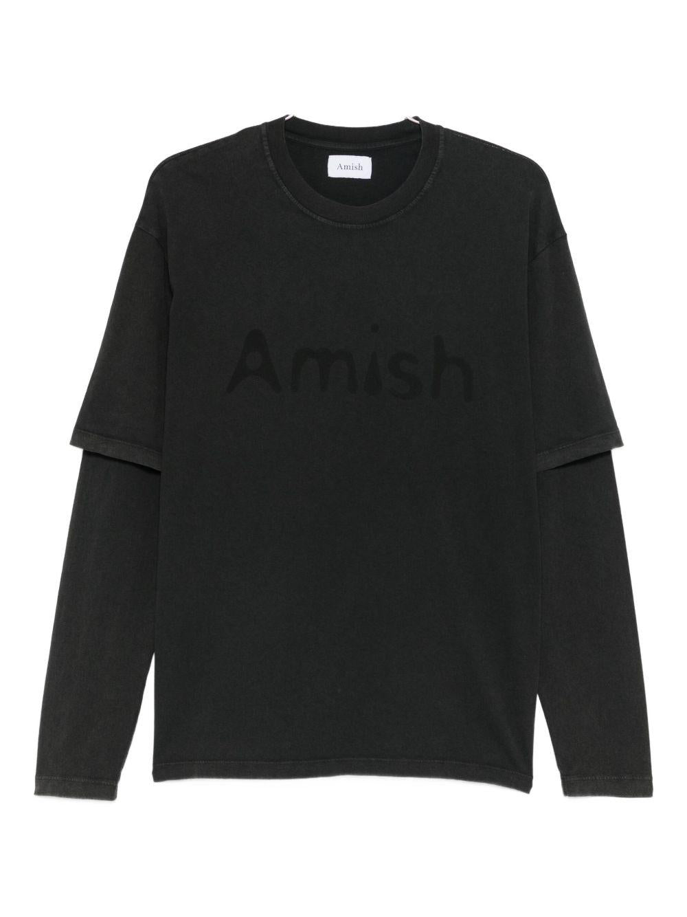 AMISH T-shirt con logo a maniche lunghe
