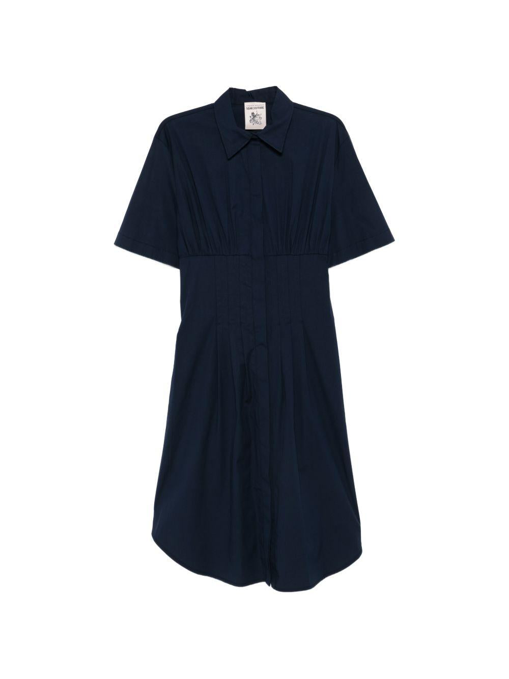 SEMICOUTURE Abito corto Sandra in cotone blu a maniche corte