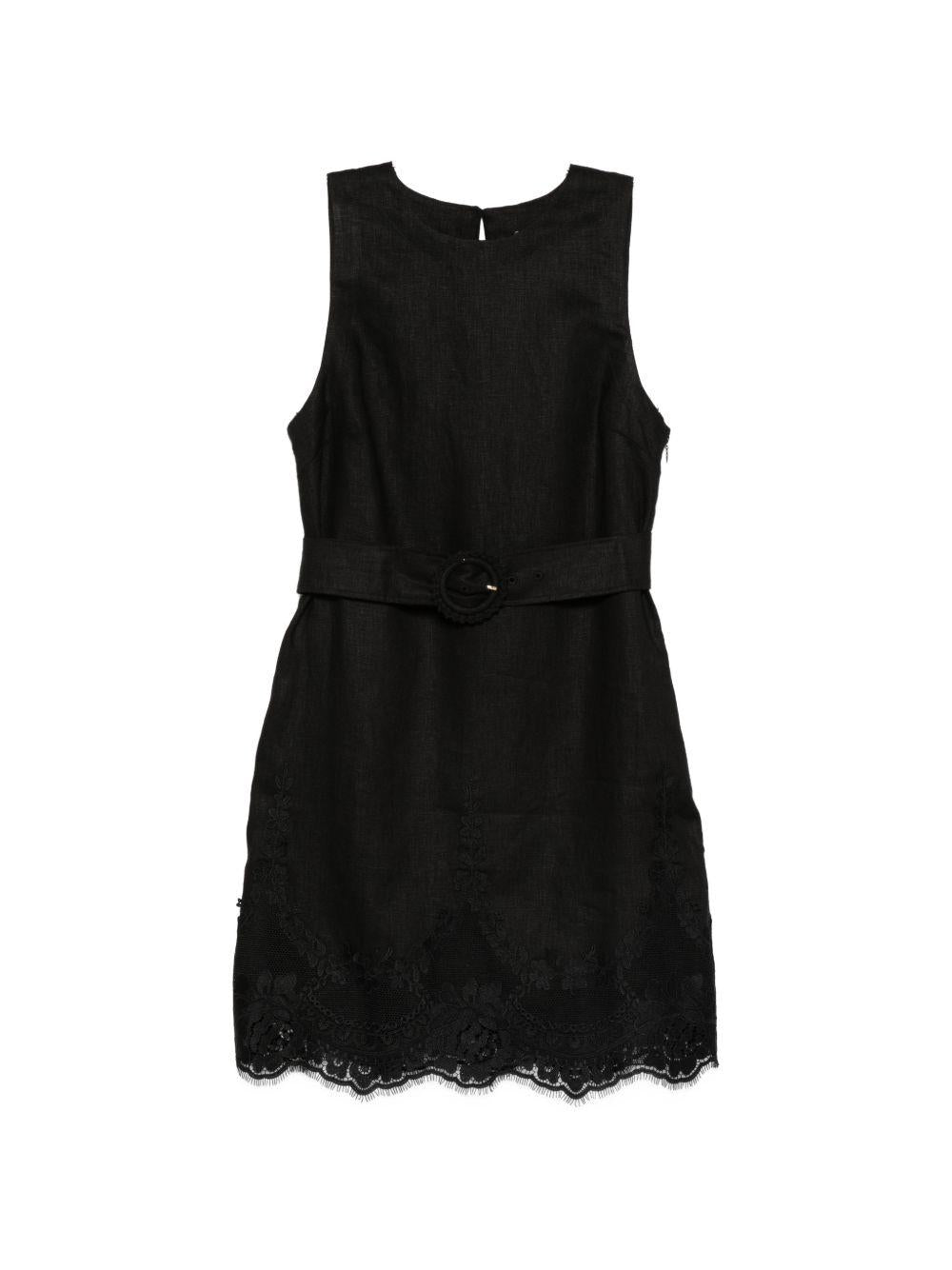 TWINSET Abito corto nero in pizzo con cintura in vita