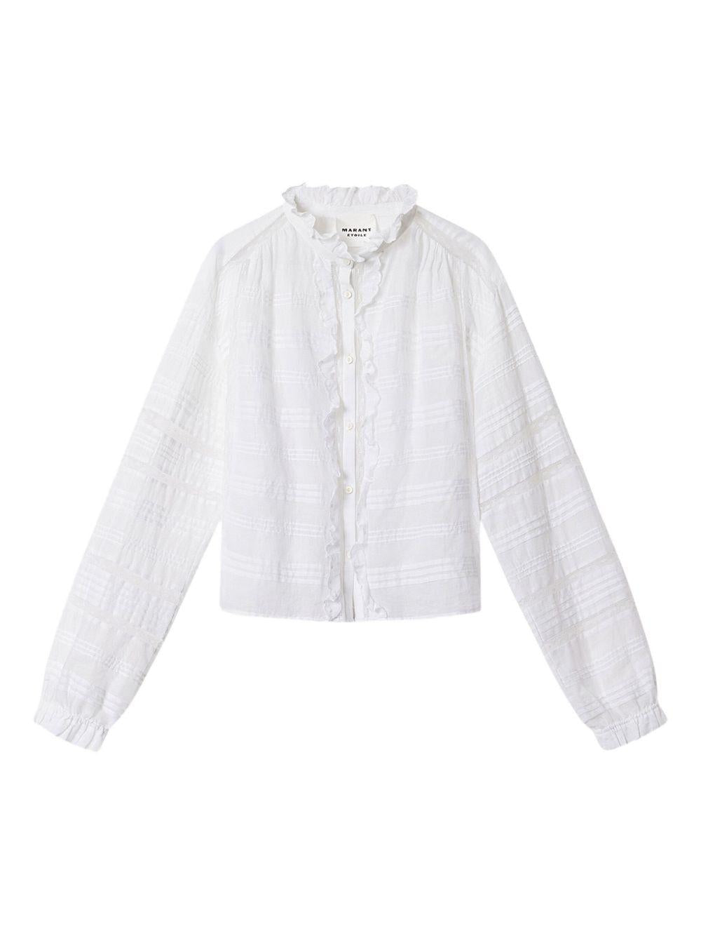 MARANT ETOILE Blusa bianca in cotone con dettagli in pizzo
