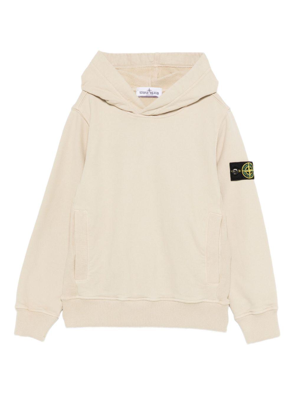 STONE ISLAND Felpa con cappuccio in cotone beige