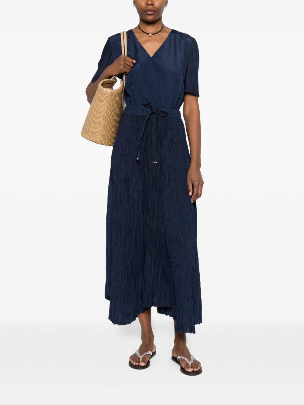HERNO Abito lungo blu navy con gonna plissettata