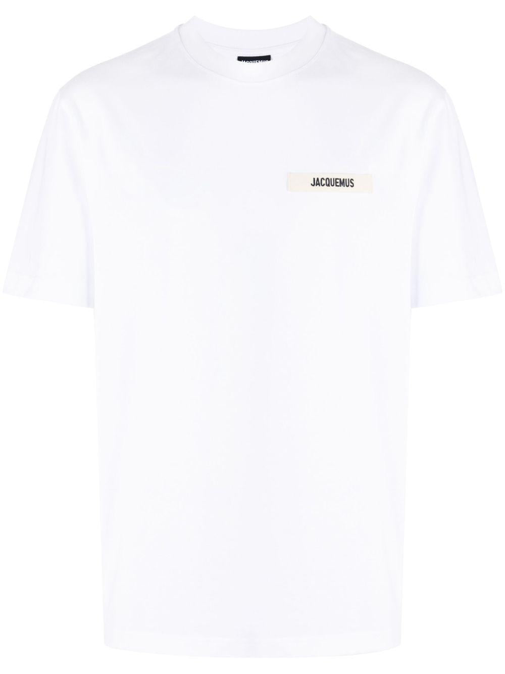 JACQUEMUS T-shirt bianca in cotone con patch logo sul petto