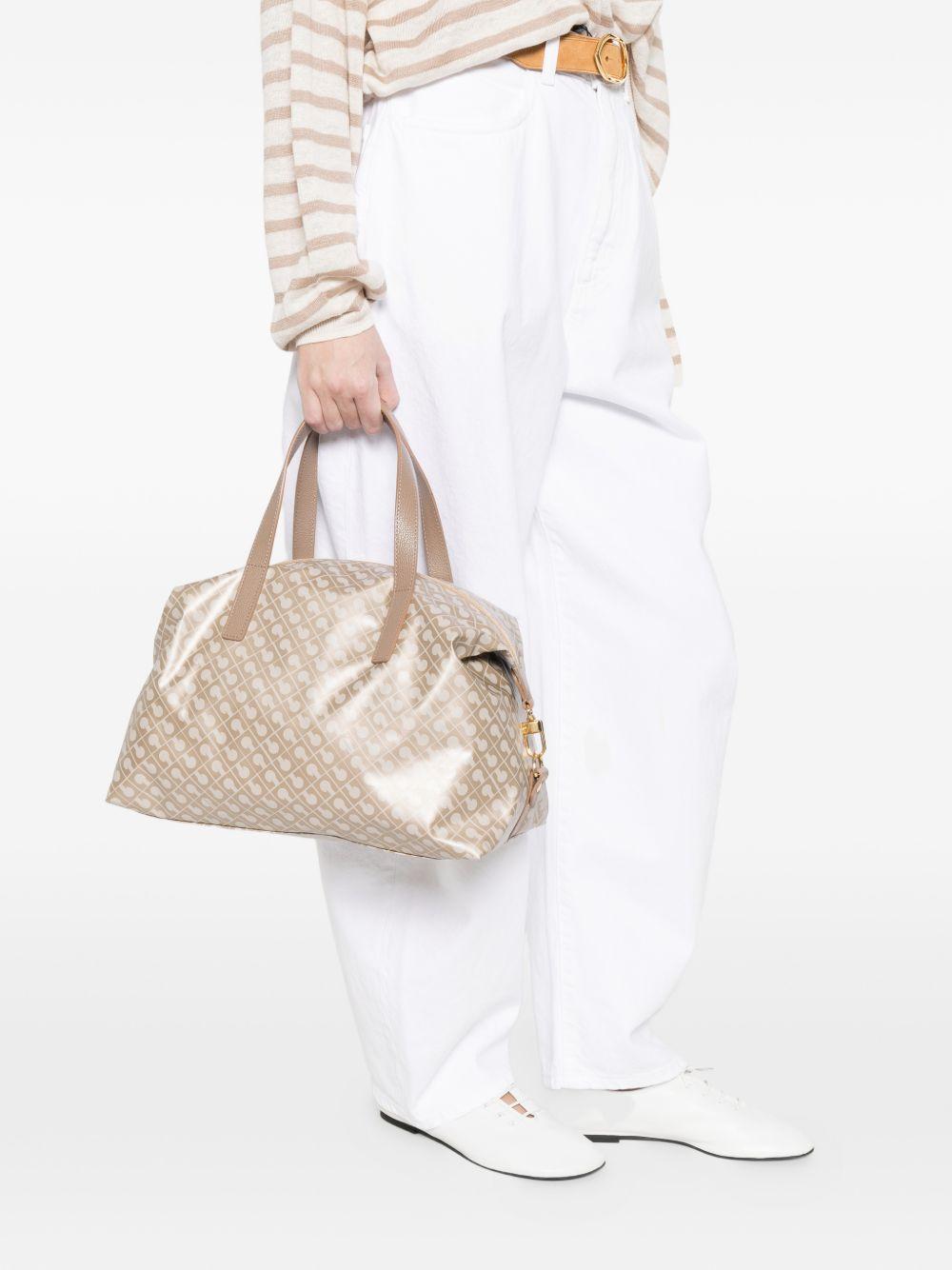 GHERARDINI Borsa Softy Creta con logo all-over avorio