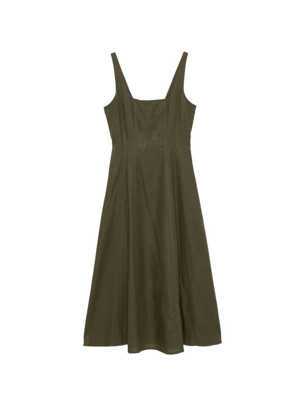 TWINSET Abito midi in lino verde svasato