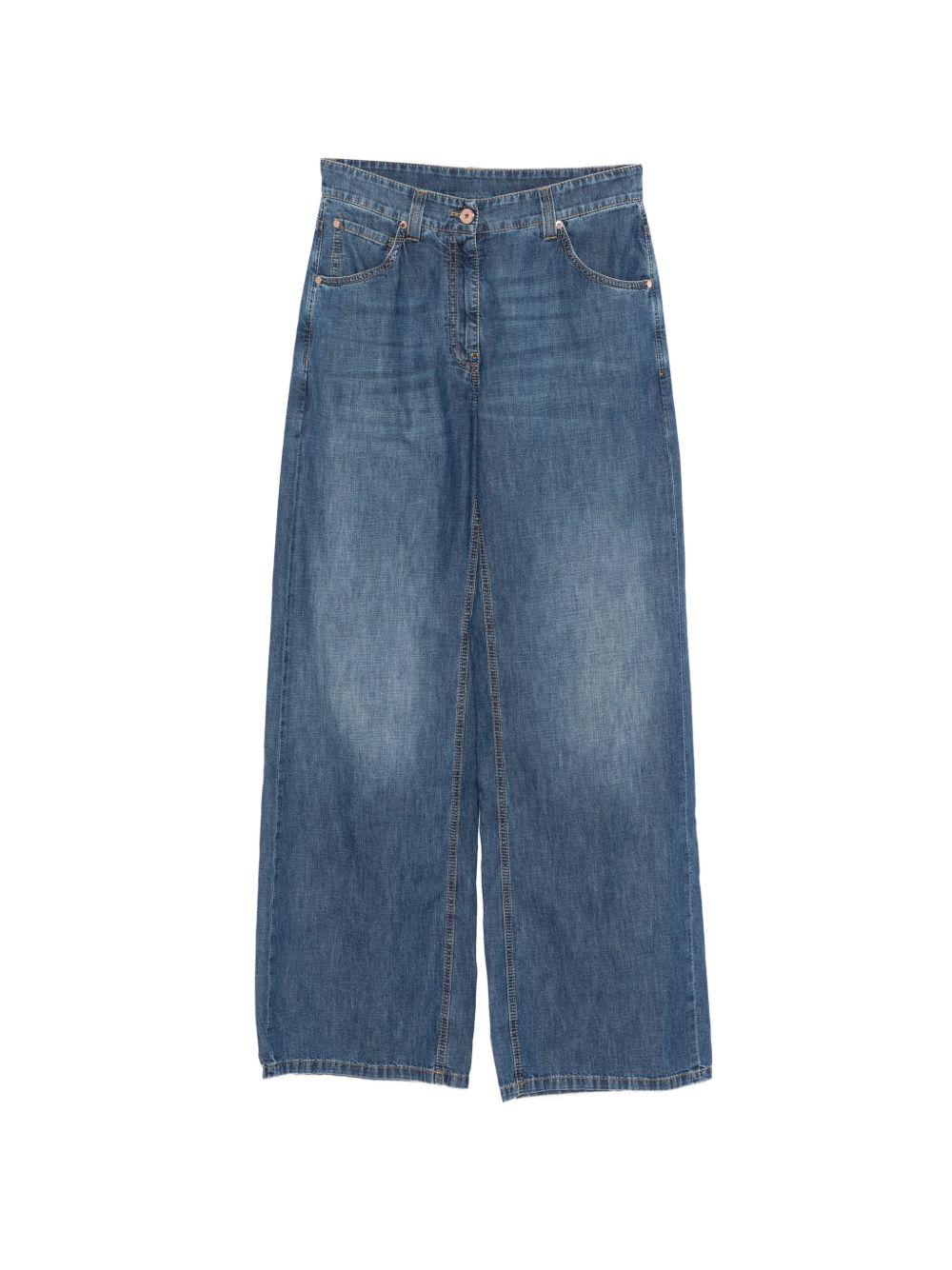 BRUNELLO CUCINELLI Jeans a gamba larga in denim blu