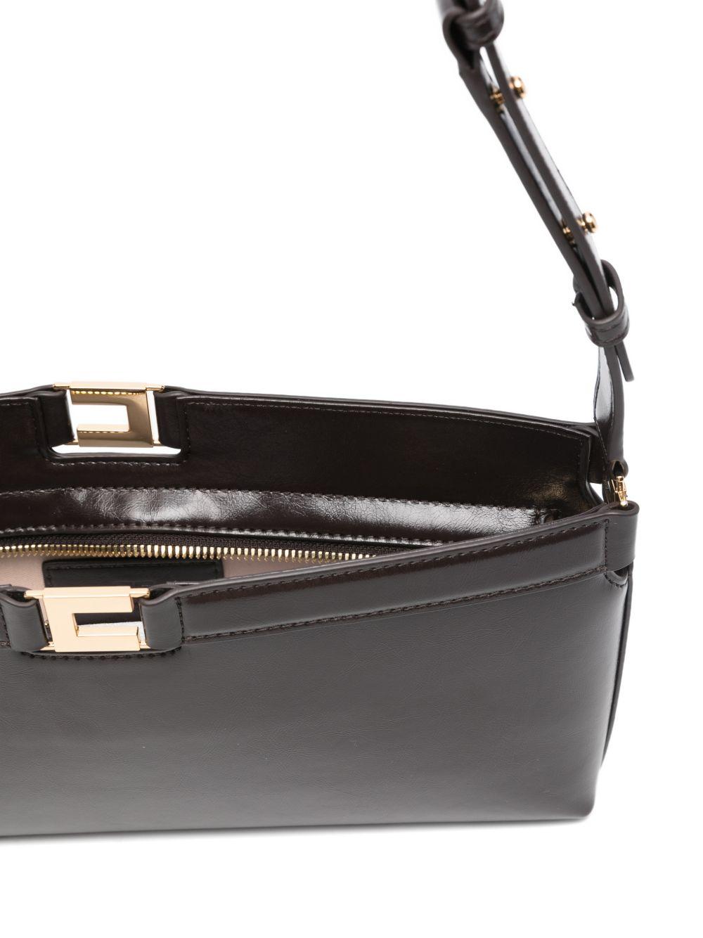 ELISABETTA FRANCHI Borsa a spalla marrone con texture effetto naplak