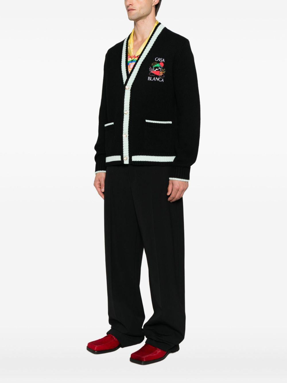 CASABLANCA Cardigan in misto lana e cashmere nero con ricamo