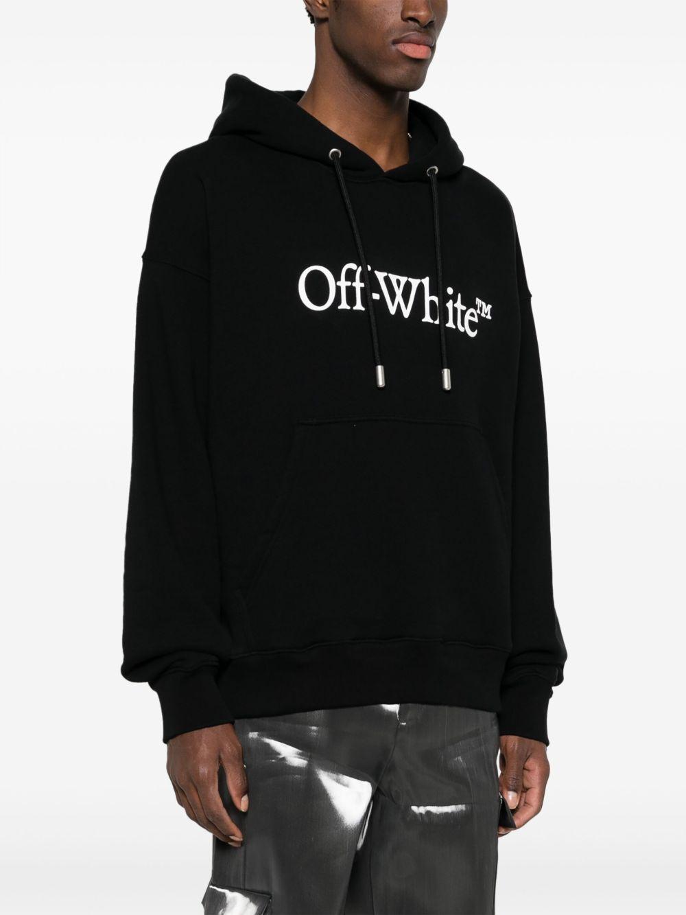 OFF WHITE Felpa in cotone nero con cappuccio e logo bianco