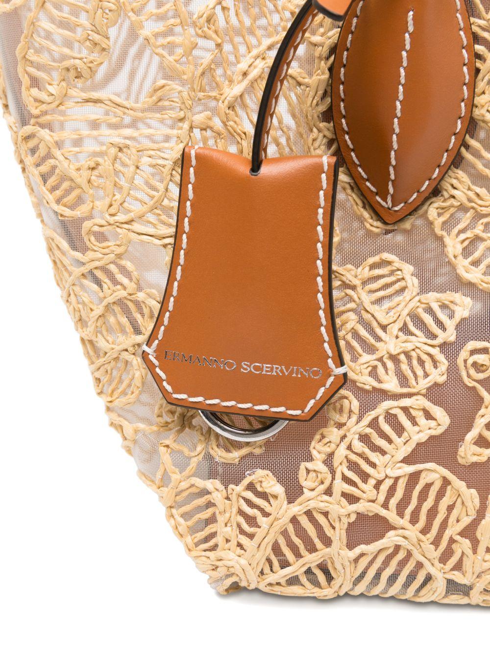 ERMANNO SCERVINO Borsa tote in pizzo floreale beige con manici superiori