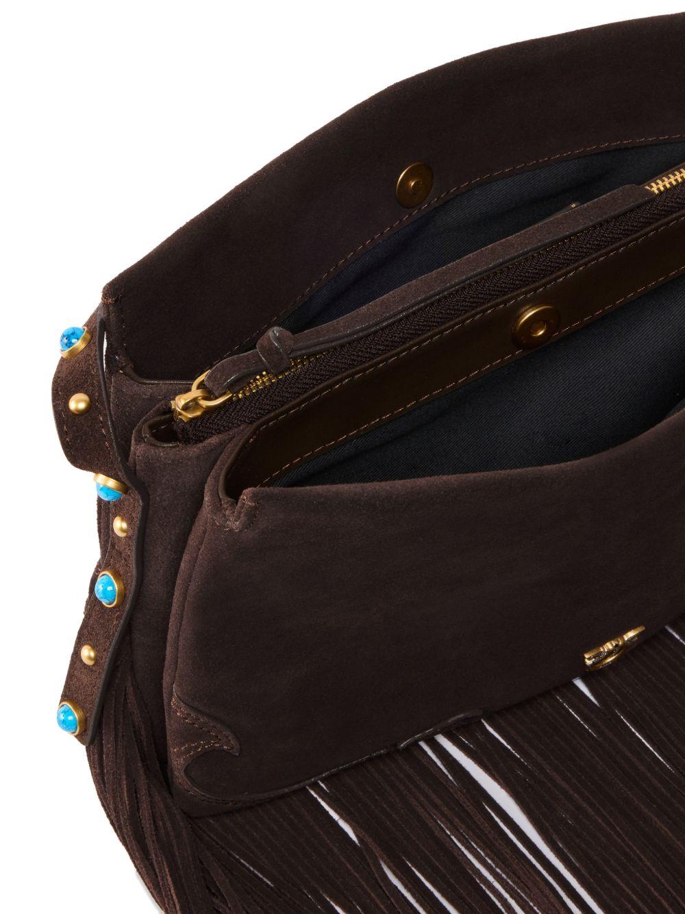 PINKO Borsa Triplet in suede cioccolato con frange