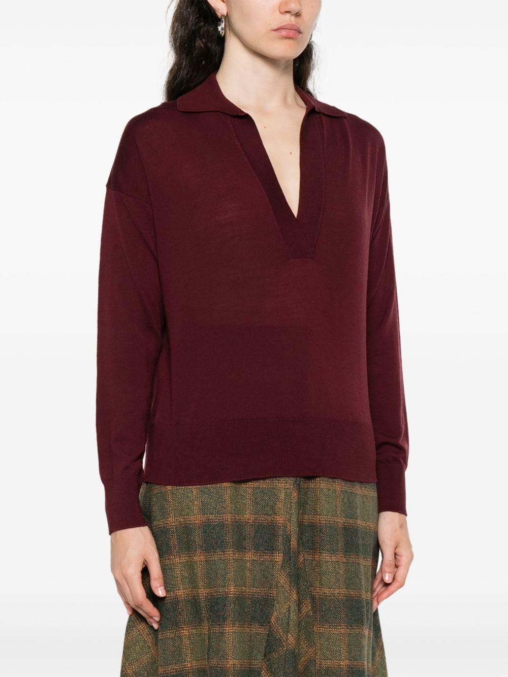 ALPHA STUDIO Maglia bordeaux con colletto polo e scollo a V