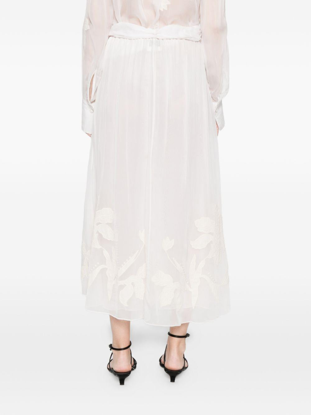 FORTE FORTE Gonna midi avorio con decorazioni floreali