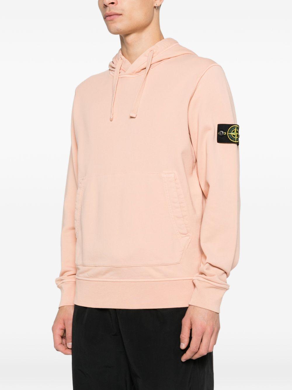 STONE ISLAND Felpa in cotone rosa con cappuccio