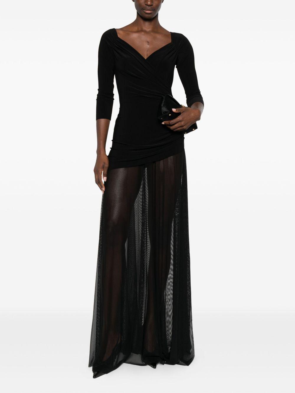 NORMA KAMALI Abito lungo nero con scollo a barchetta