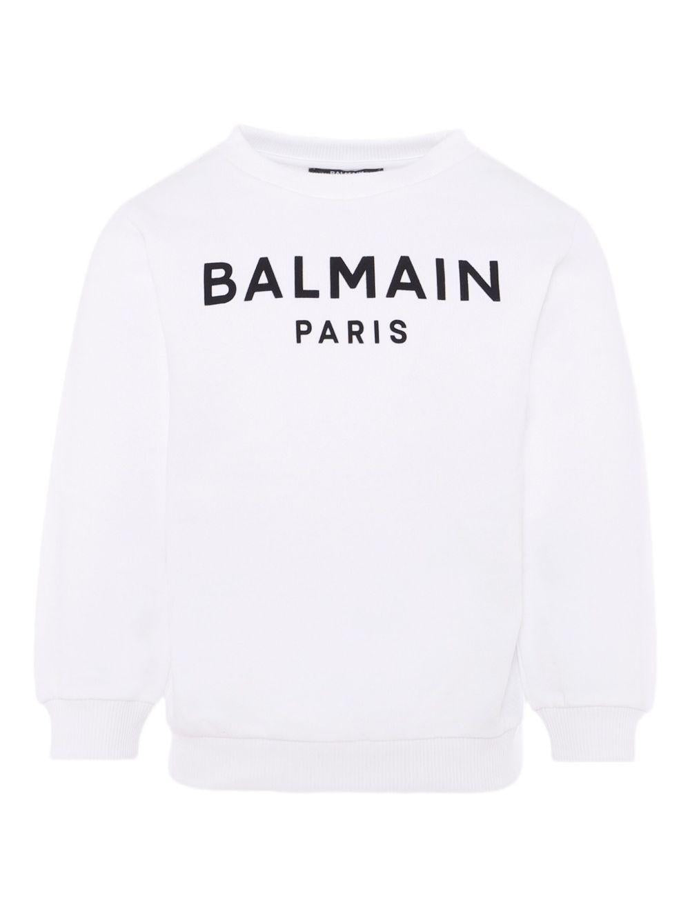 BALMAIN Felpa in cotone bianco con stampa logo