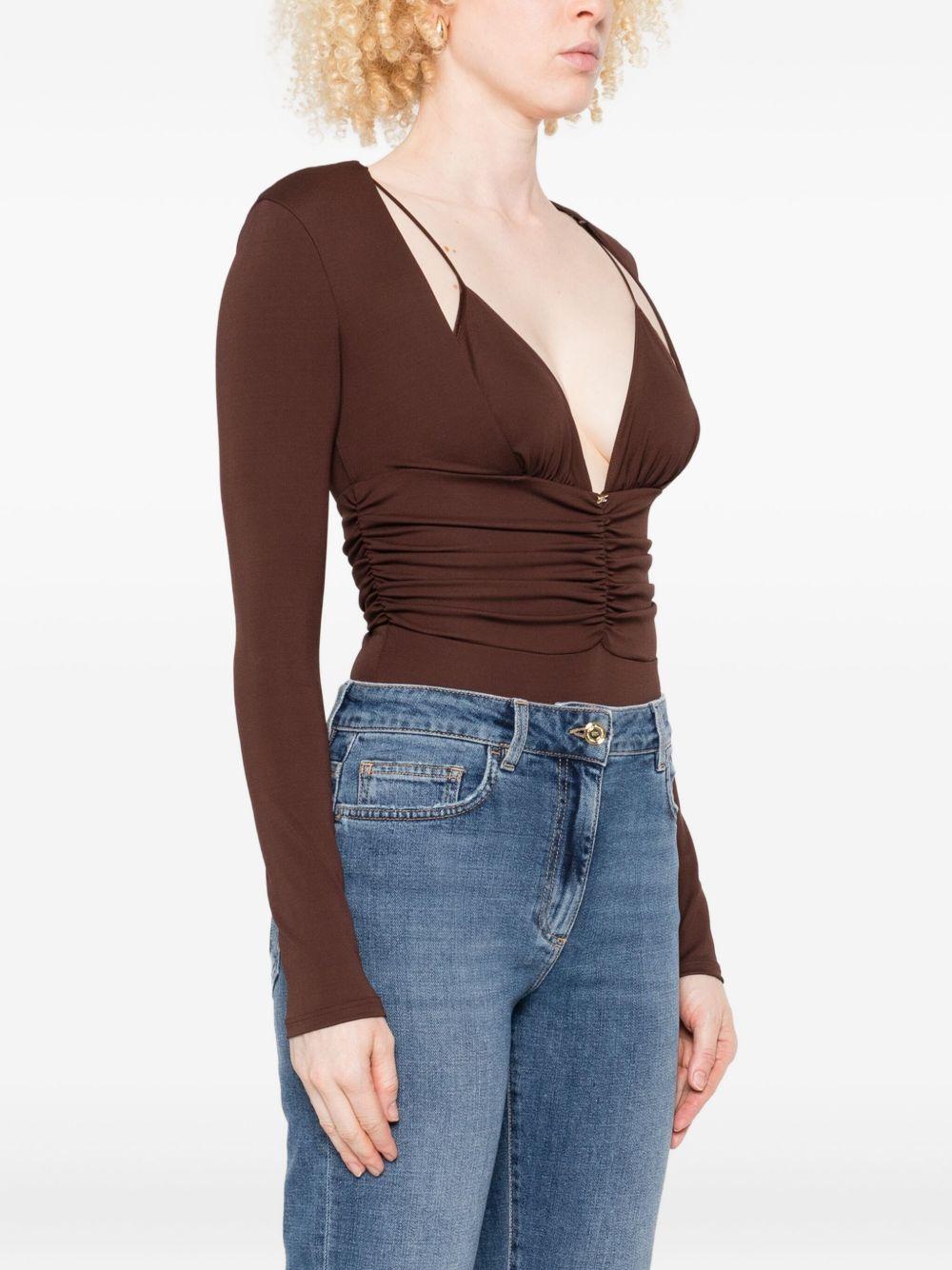 ELISABETTA FRANCHI Body manica lunga in jersey crêpe marrone