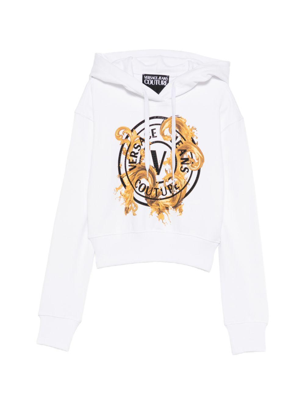 VERSACE JEANS COUTURE Felpa bianca con cappuccio e stampa