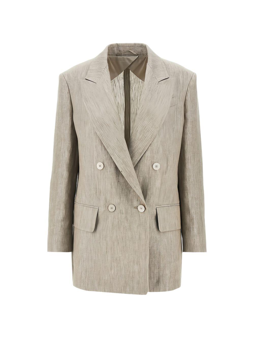 MAX MARA Blazer Olimpia in lino grigio doppiopetto