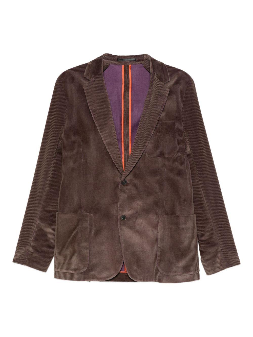 PAUL SMITH Blazer monopetto in cotone marrone a costine