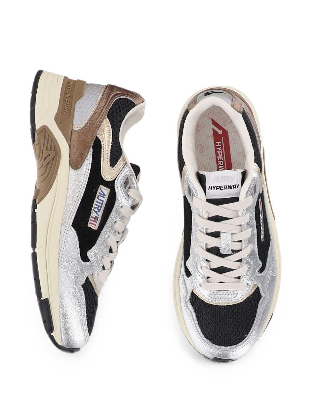 AUTRY Sneakers Hyperway in pelle e mesh argento, nero e marrone