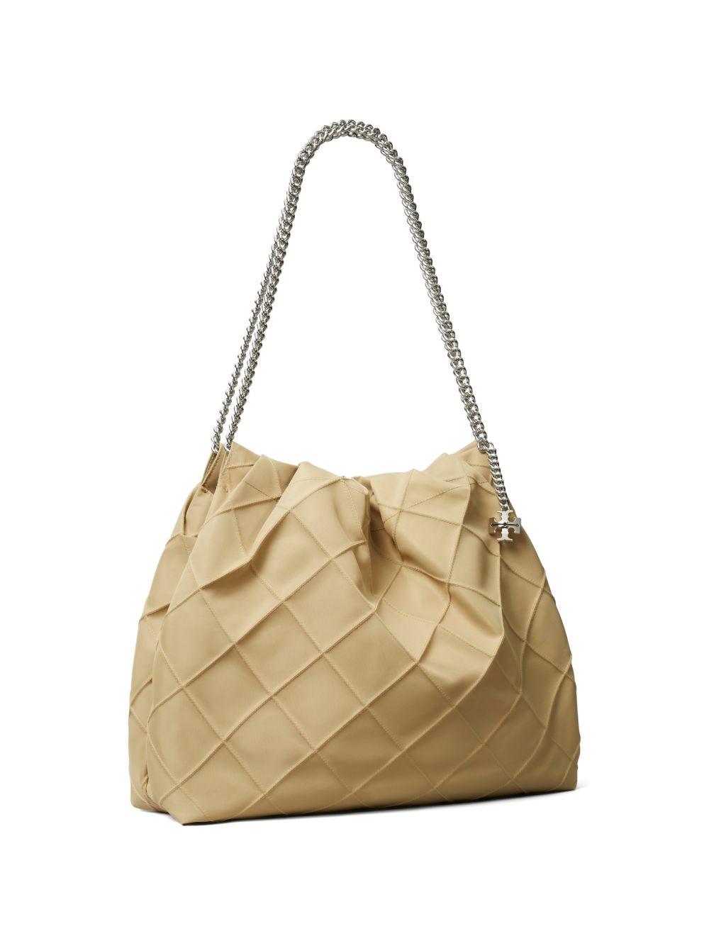 TORY BURCH Borsa a spalla beige con catena argento