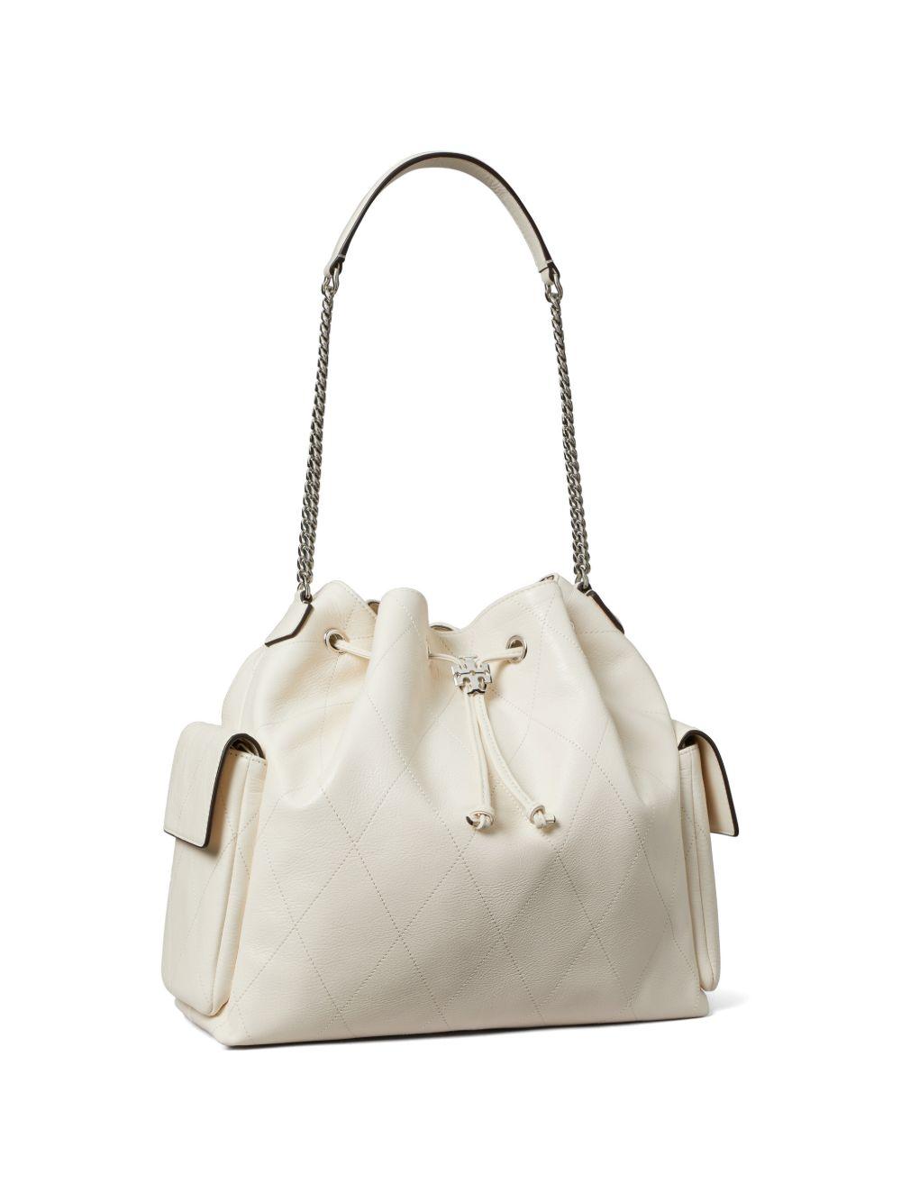 TORY BURCH Borsa a secchiello beige con chiusura a coulisse
