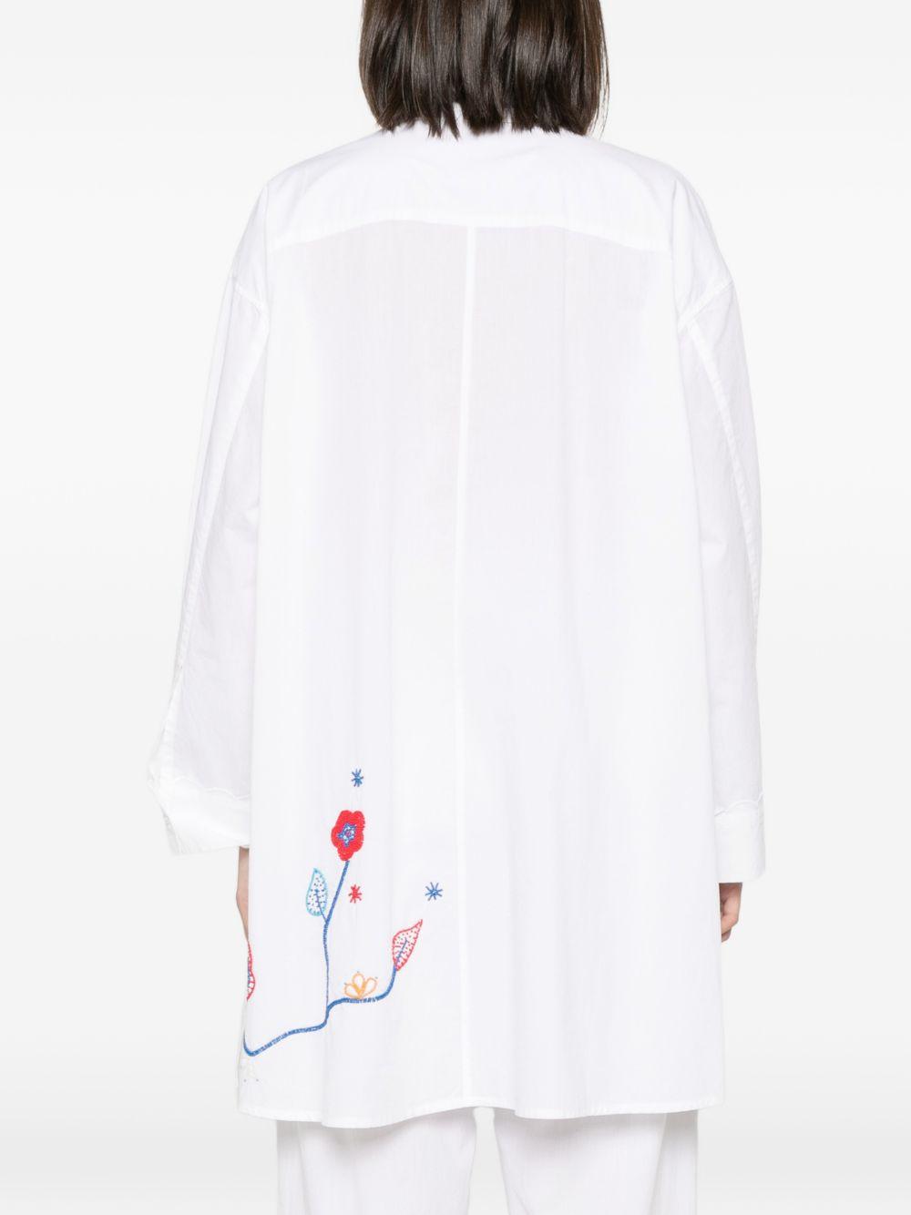 FORTE FORTE Camicia a maniche lunghe in cotone bianco con ricami