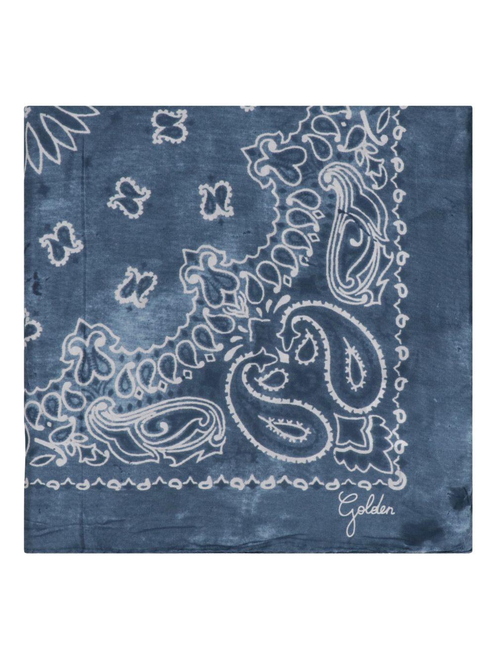 GOLDEN GOOSE Foulard in seta blu con stampa paisley