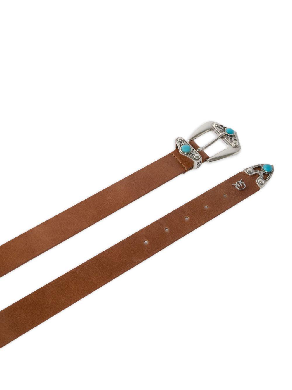 PINKO Cintura Trittico Turchese in pelle marrone