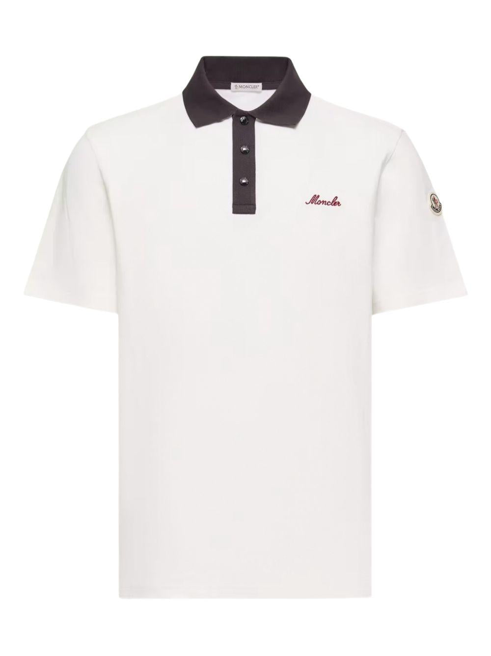 MONCLER Polo in cotone bianca con colletto a contrasto