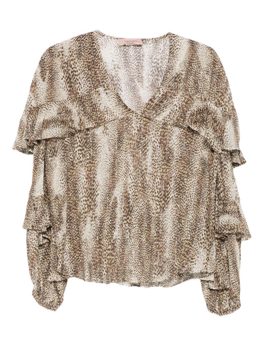 TWINSET Blusa con scollo a V e stampa animalier