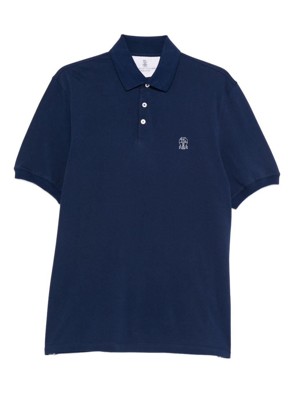 BRUNELLO CUCINELLI Polo blu in cotone con ricamo