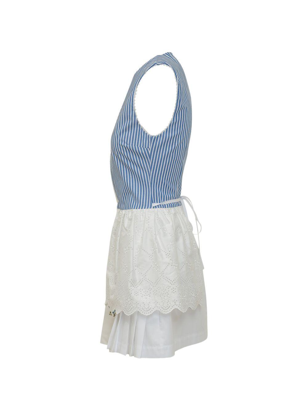 MSGM Mini dress con corpetto a righe e stampa floreale in cotone bianco e blu
