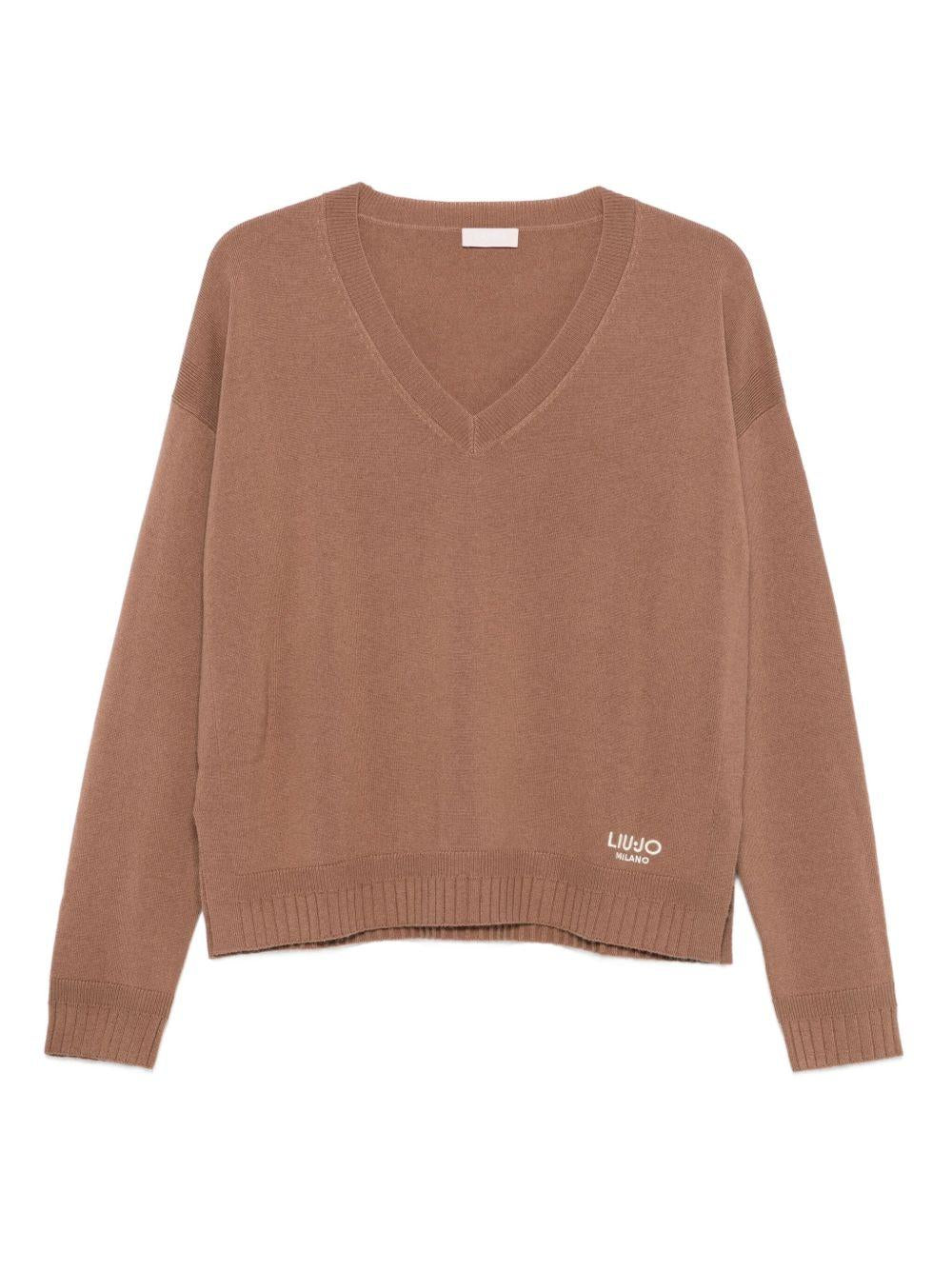LIUJO Maglia in lana e cashmere beige con scollo a V