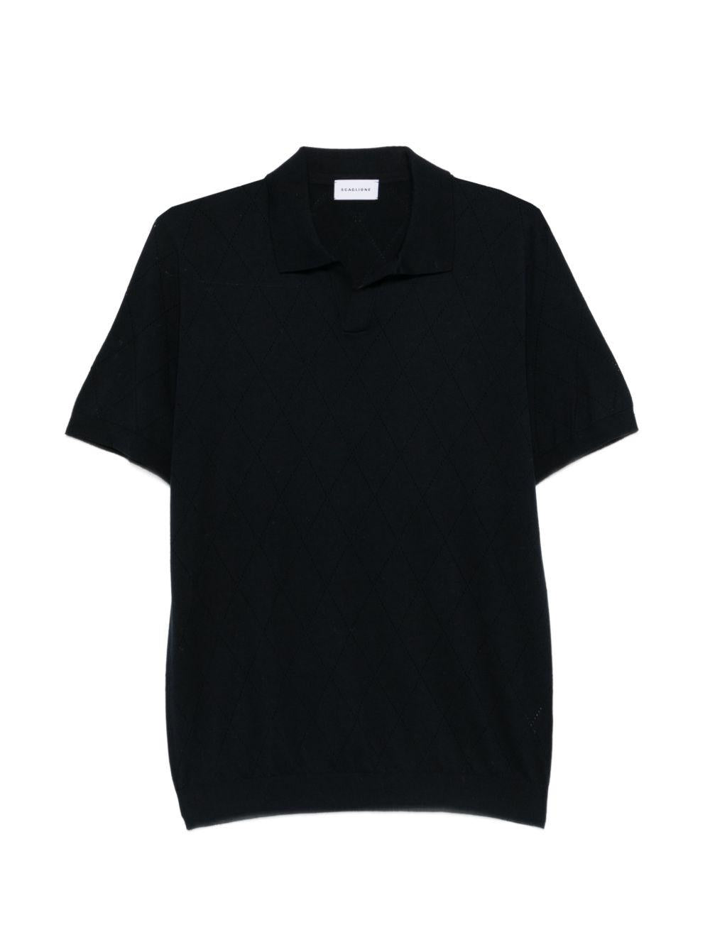 SCAGLIONE Polo in seta e cotone blu a maniche corte