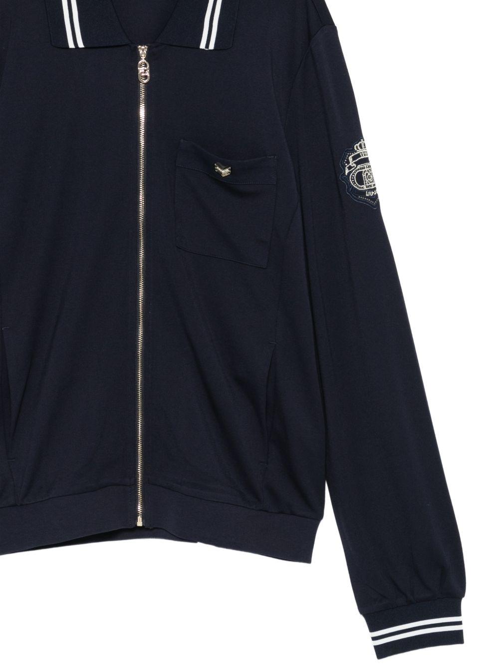 LIUJO Felpa con zip blu notte con dettagli bianchi