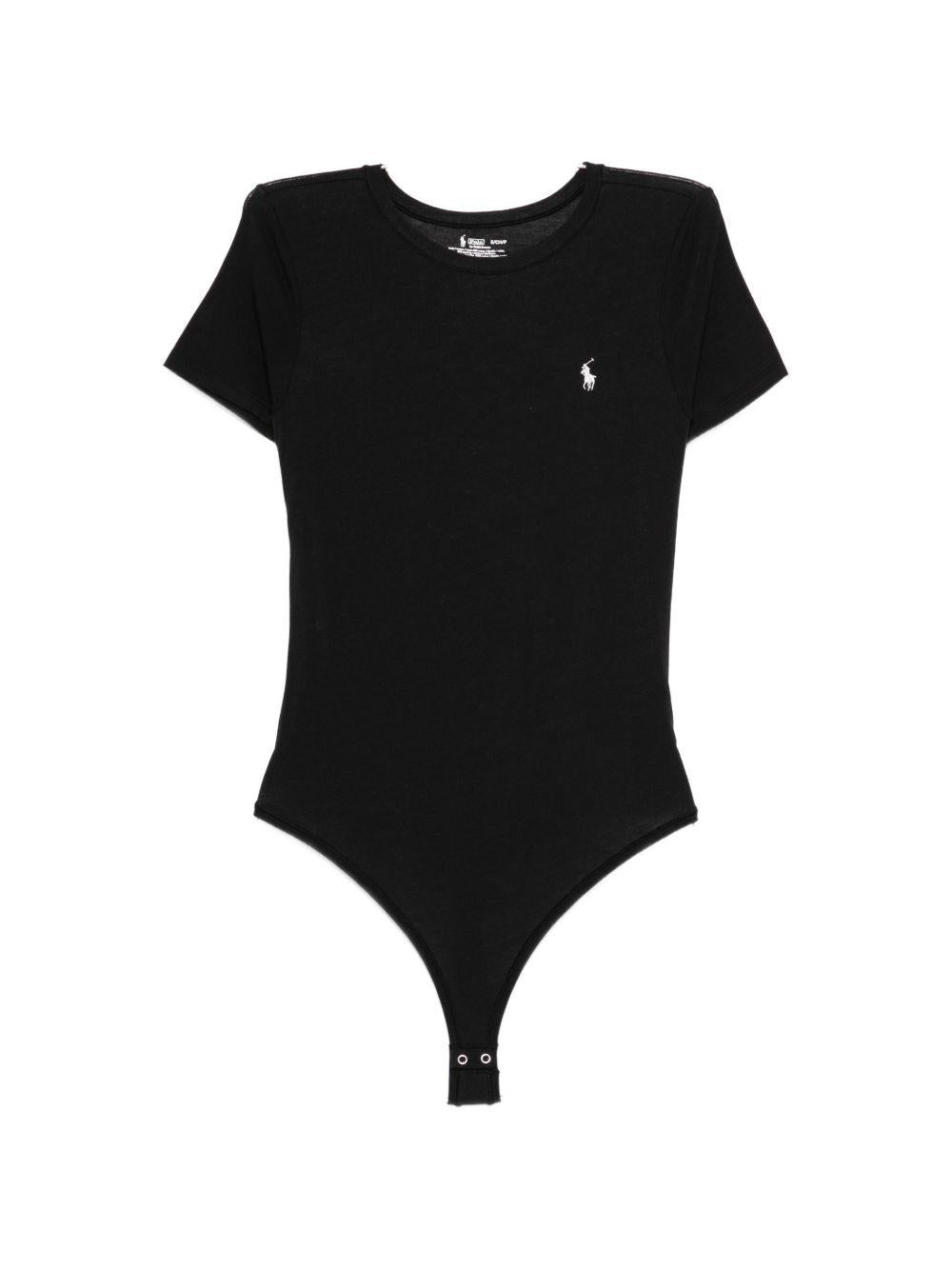 POLO RALPH LAUREN Body con maniche corte e logo ricamato nero