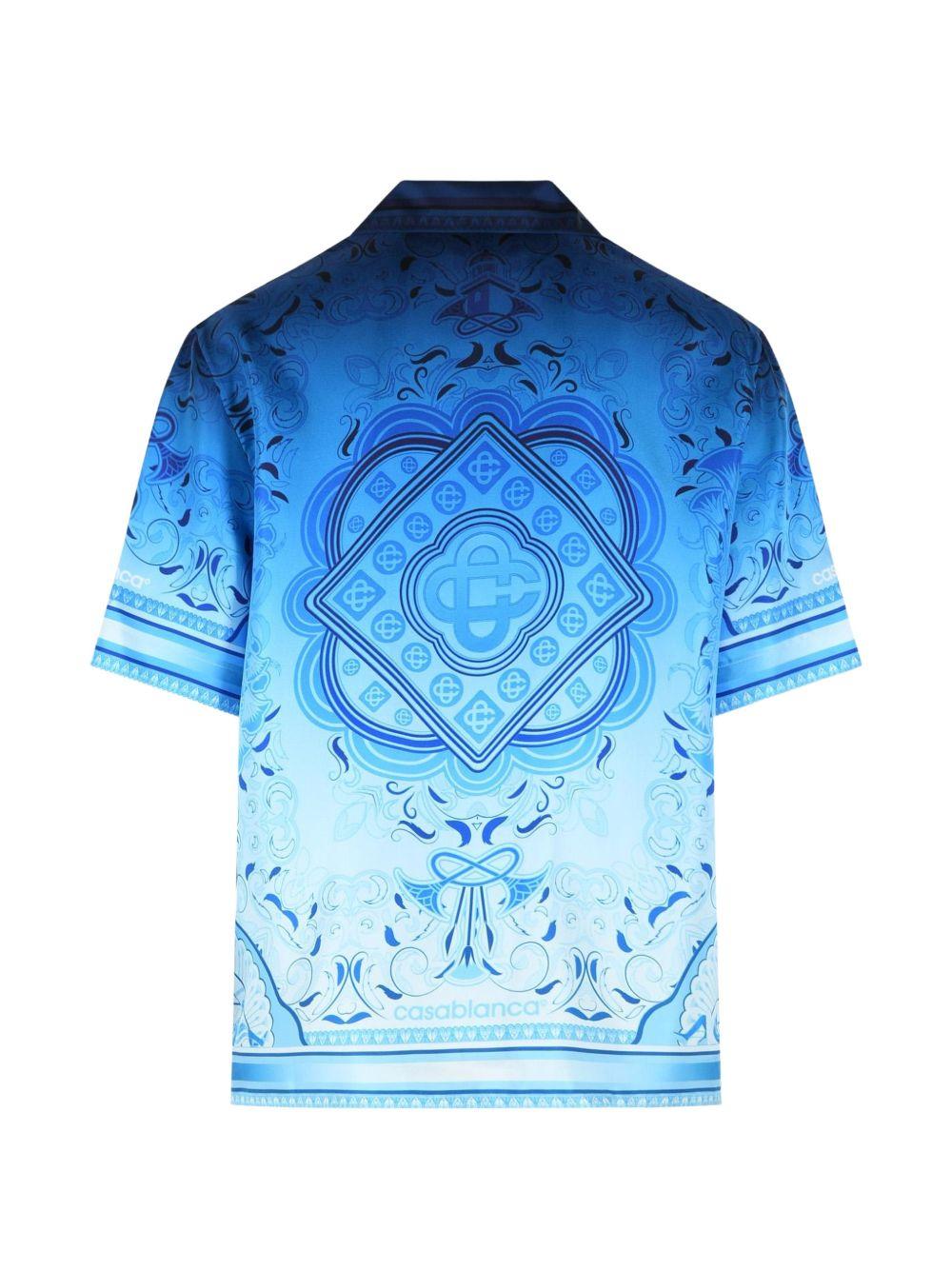 CASABLANCA Camicia Egyptian Rug in seta azzurra con stampa egiziana