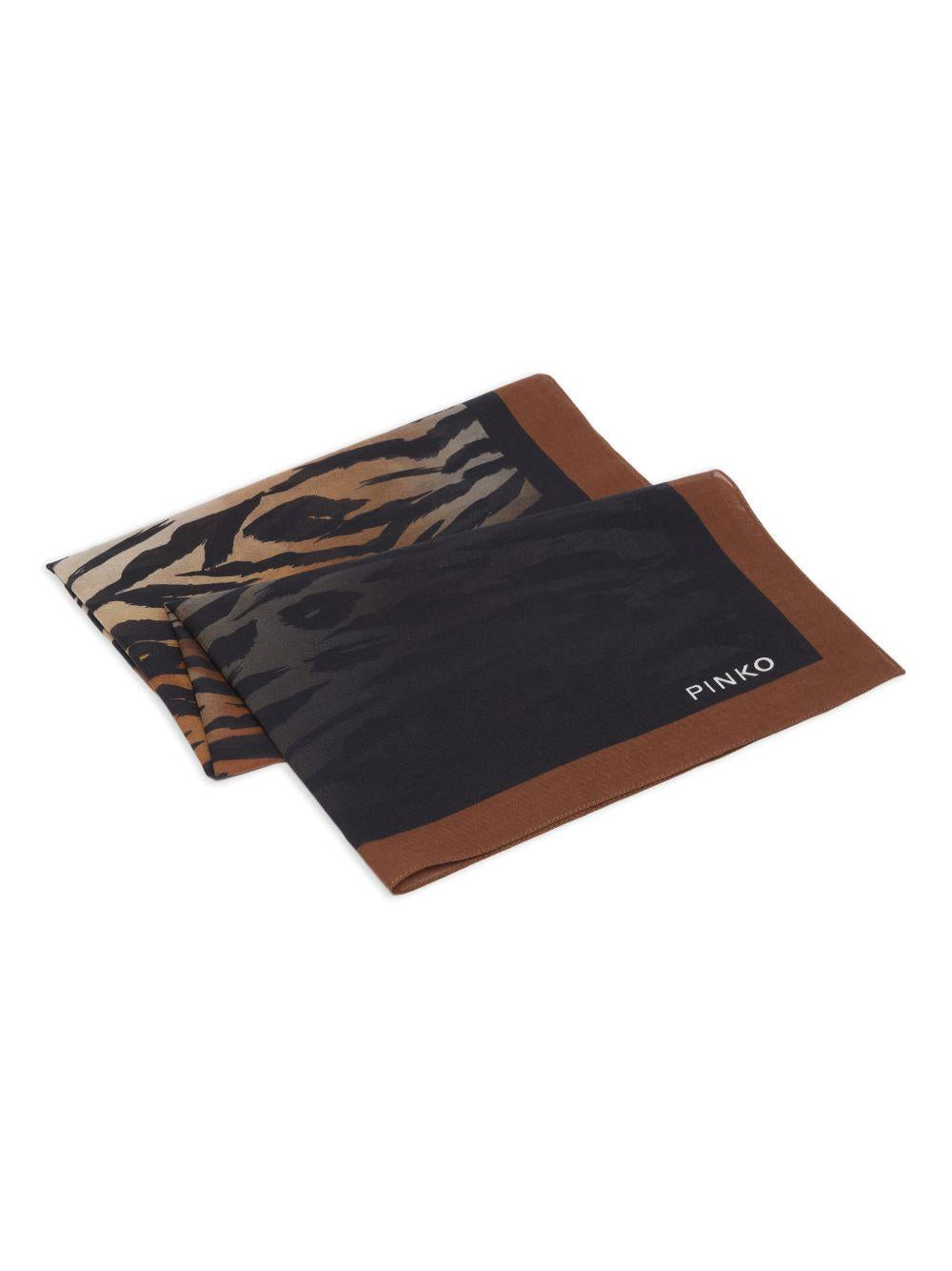 PINKO Foulard marrone e nero con stampa animalier