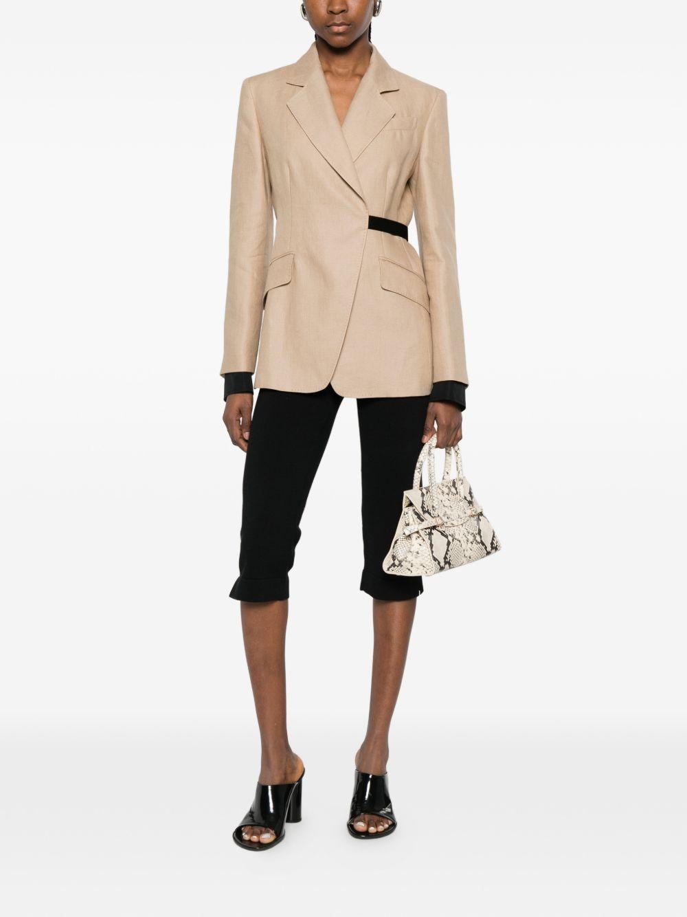 MAX MARA Blazer Sfionda in lino beige con cintura nera