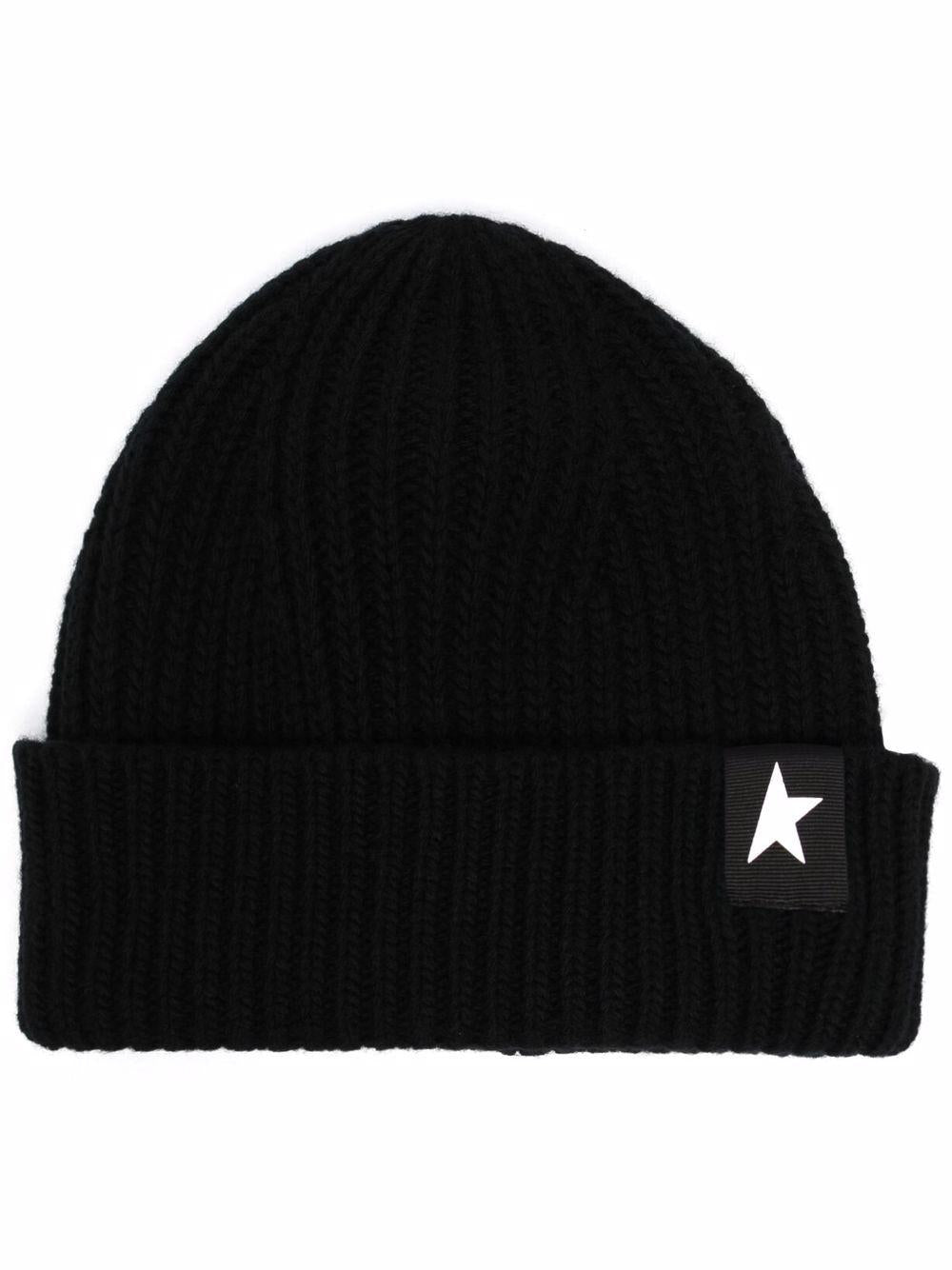 GOLDEN GOOSE Black beanie in wool with white star