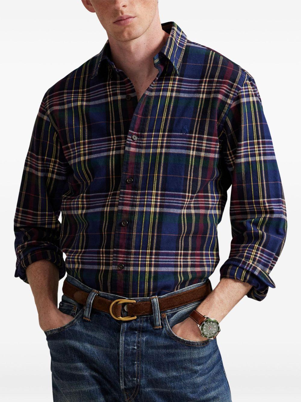POLO RALPH LAUREN Camicia in cotone blu e bordeaux con fantasia check