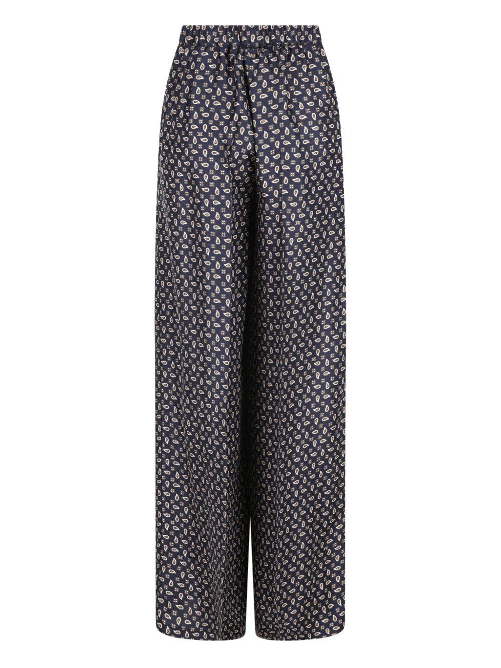 MAX MARA Pantaloni di seta blu con grafica all-over