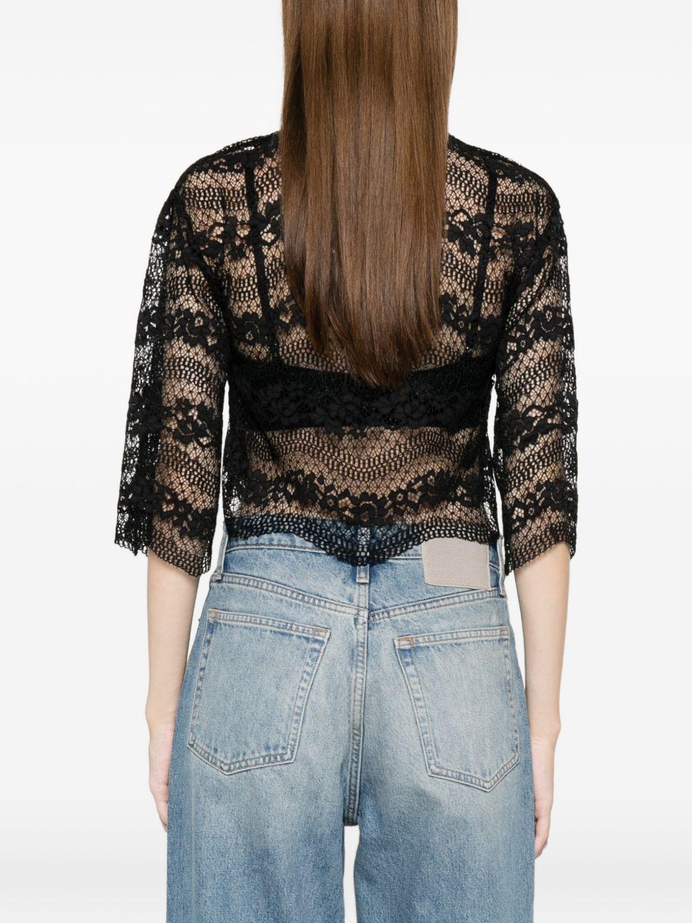 TWINSET Top nero in pizzo con maniche 3/4