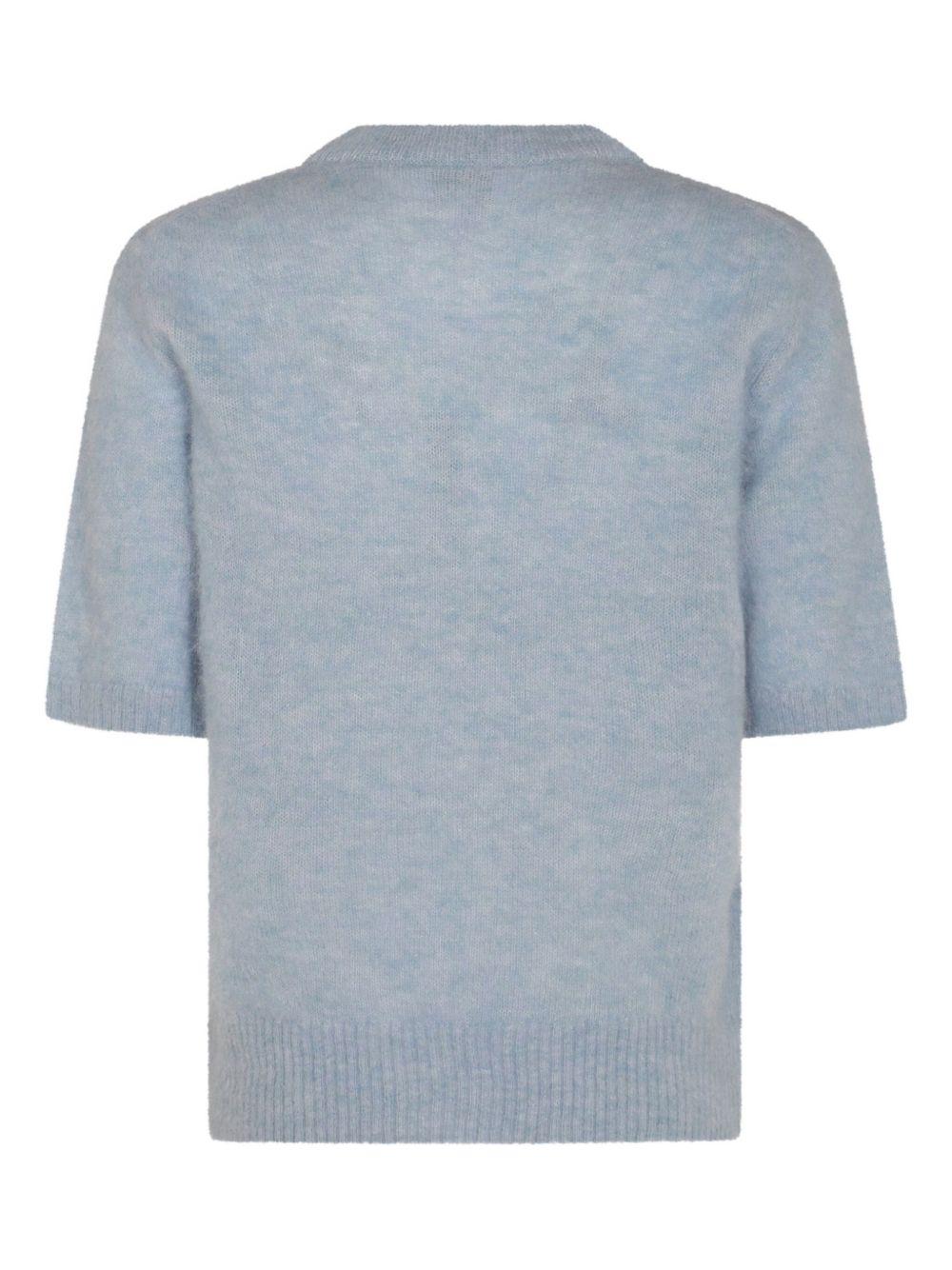 GANNI T-shirt in lana misto cashmere azzurro con stampa